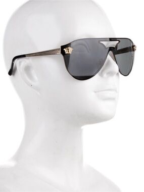 Versace EUC Luxury Unisex Aviator Shield Sunglasses - Black with Gold Accents